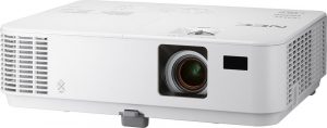 NEC V302X XGA DLP Micro Projector from Ivojo Multimedia Ltd. http://www.ivojo.co.uk/projector-spec.php?pid=NEC_V302X: 3000 ANSI Lumens, 10000:1 contrast ratio, 2.7kg., 3 years pan-European loan support warranty.